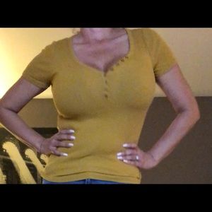 Mustard color short sleeve top from Ambiance